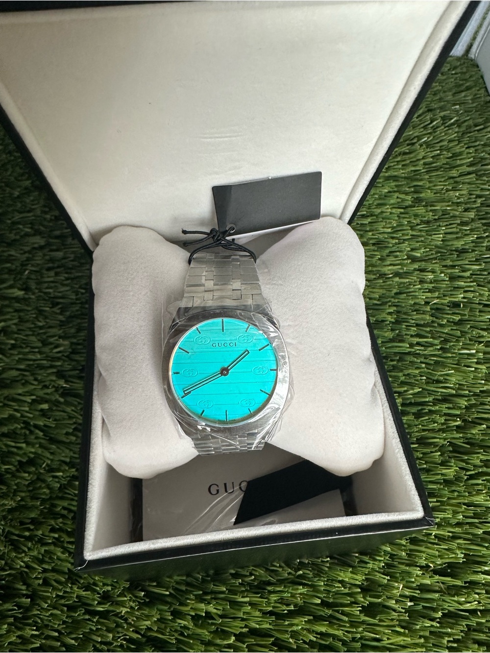 Gucci Men’s Silver Bracelet Watch with Turquoise Dial
